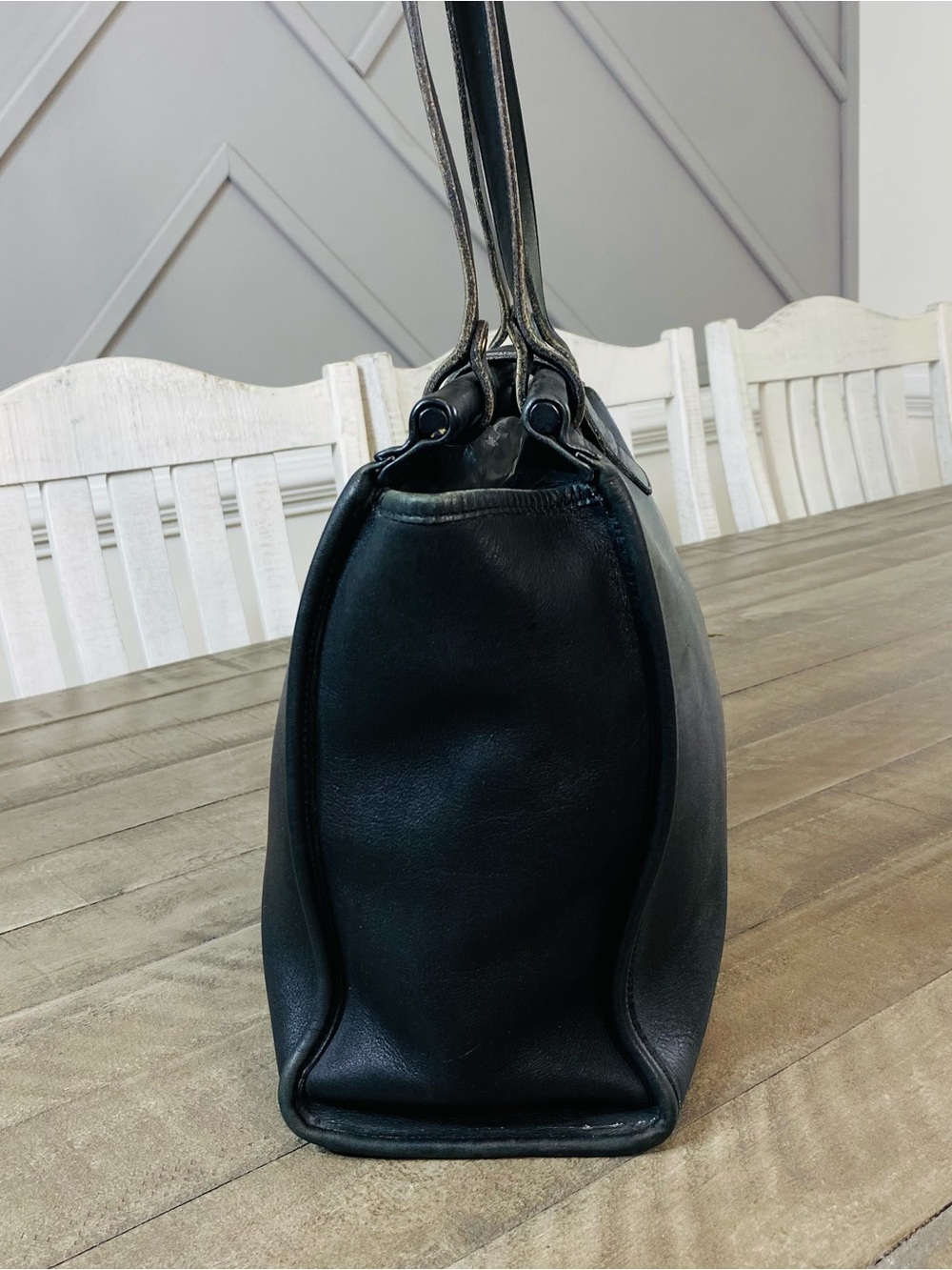 90s Vintage Coach Barclay Tote Black Glove Tanned Leather Business Bag USA - Picture 5 of 13